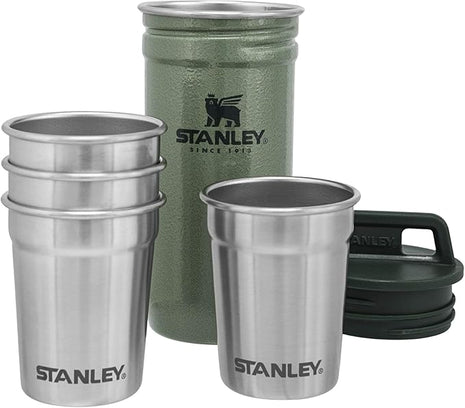 STANLEY Adventure Pre-Party Nesting Shot Glass Set | 4 Shot Glasses in Travel Carrying Case | 2 oz Stainless Steel Shooters | BPA-Free | Hammertone Green