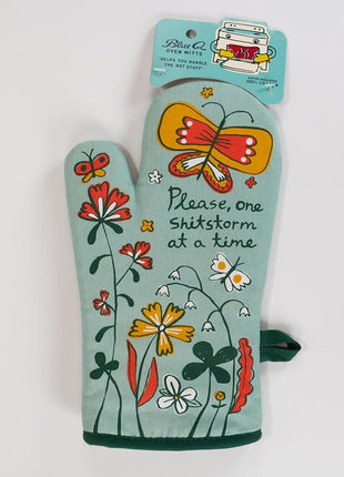 Blue Q Please, One Storm at a Time Funny Oven Mitts - Cute Oven Mitts, Home Kitchen Gifts, Cooking Accessories, Super-Insulated Quilting, Comfy Natural-Fitting Shape, 100% Cotton, Size 12.5"L x 7.5"W