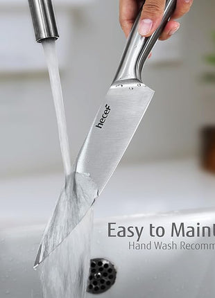 hecef Silver Kitchen knife set of 3, Satin Finish Blade with Hollow Handle, includes 8" Chef, 5" Utility and 3.5" paring knife