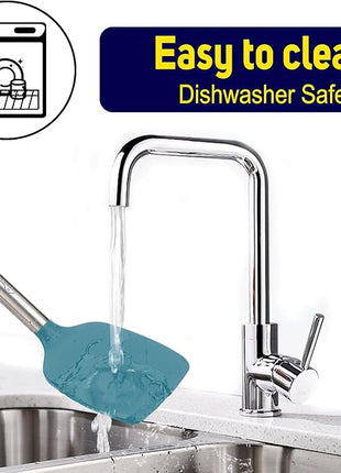 HOTEC Silicone Spatula Set of 2 Heat-Resistant 600°F & BPA-Free Kitchen SaptulaTurner with Stainless Steel Handles, Slotted & Solid Spatulas for Nonstick Cookware, 13.7 Inch, Blue