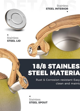 POLIVIAR Tea Kettle, 2.7 Quart Stovetop Tea Kettle, Audible Whistling Teapot with Crackle Finish, Food Grade Stainless Steel for Anti-Rust, Anti Hot Handle, Suitable for All Heat Sources (JX2023-LYG)