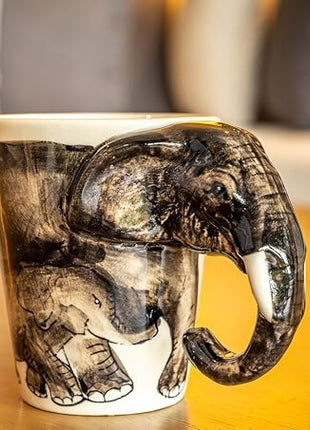 IYARA CRAFT 3D Elephant Mug 11oz – Handcrafted Ceramic Coffee Cup with Sculpted Elephant Handle, Microwave & Dishwasher Safe, Unique Wildlife Gift for Animal Lovers, Women, Christmas & Holiday Gifts