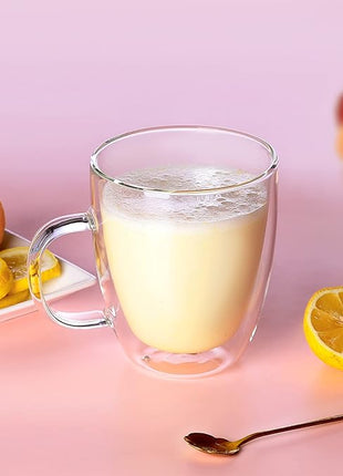 CNGLASS Large Double Wall Glass Coffee Mug 17 oz,Insulated Glass Coffee Cups with Handle,Set of 1