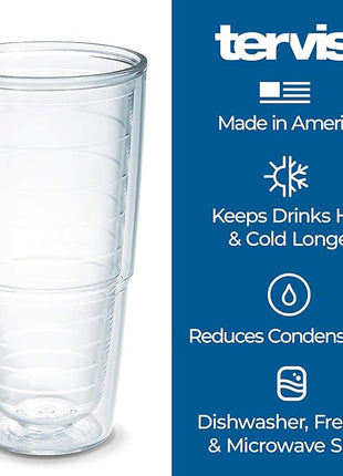 Tervis Clear & Colorful Tabletop Made in USA Double Walled Insulated Tumbler Travel Cup Keeps Drinks Cold & Hot, 24oz - 2pk, Clear and Red