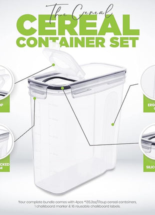 Utopia Kitchen Cereal Containers Storage Set – 3 Pack 4L(135.2 oz) Airtight Food Storage Containers with Lids, BPA-Free Cereal Dispensers for Pantry Organization and Storage (Clear)