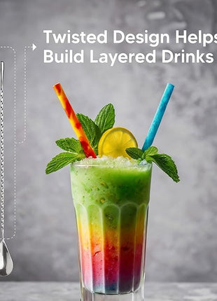 HIC Kitchen Bar Cocktail Mixing Spoon, 18/8 Stainless Steel, 12-Inches