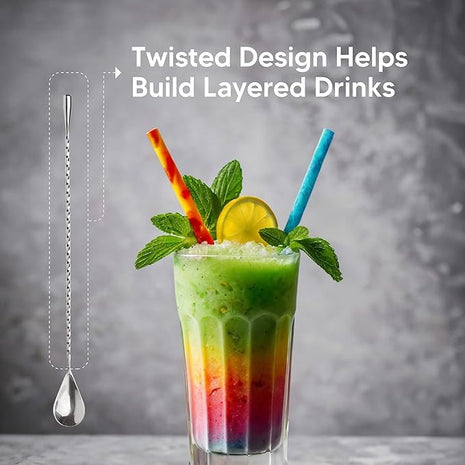 HIC Kitchen Bar Cocktail Mixing Spoon, 18/8 Stainless Steel, 12-Inches