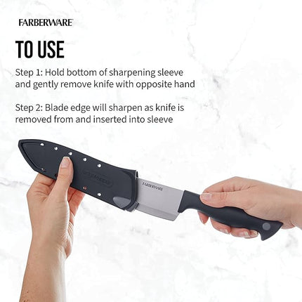 Farberware Edgekeeper 6-Inch Chef Knife with Self-Sharpening Blade Cover, High Carbon-Stainless Steel Kitchen Knife with Ergonomic Handle, Razor-Sharp Knife, Black