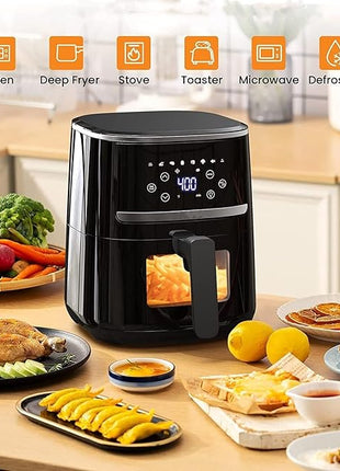 Air Fryer, 5QT Digital Air Fryer Toaster Oven Combo, 8 Cooking Presets, Visible Cooking Window, Airfryer with Touch Screen, Oilless Cooker for Quick Meals, Nonstick Dishwasher-Safe Basket