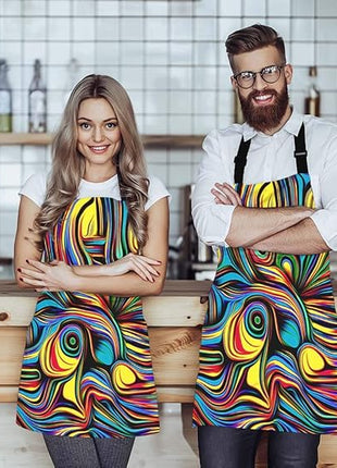 EKOBLA Abstract Pattern Aprons Colorful Wavy Lines Modern Art Bright Curl Wave Waterproof Resistant Chef Cooking Kitchen BBQ Adjustable Aprons for Women Men 27x31 Inch
