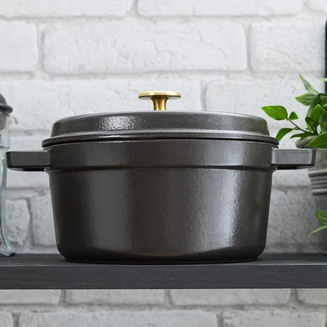STAUB Cast Iron Dutch Oven 4-qt Round Cocotte, Made in France, Serves 3-4, Matte Black