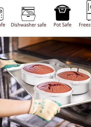 TeamFar 6 Inch Cake Pan, Round Cake Pan Tier Baking Pans Set Stainless Steel, Fit in Pot Pressure Cooker Air Fryer, Healthy & Toxic Free, Mirror Finish & Sturdy, Oven & Dishwasher Safe - Set of 3