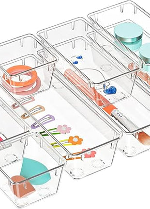 WOWBOX 9 Pack Clear Drawer Organizer Set, Acrylic Drawer Storage Trays, Storage Bins for Makeup, Cosmetics, Jewelries, Utensils, Gadgets, Office
