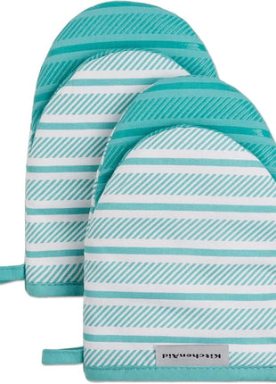 KitchenAid Albany Mini Oven Mitt 2-Pack Set, Aqua Sky, 5.5"x8"