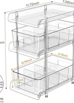 3 Tier Clear Bathroom Organizer with Dividers, Multi-Purpose Pull-Out Pantry Organization and Storage, Under Sink Closet Organizers and Storage, Vanity Skincare Cosmetic Organizer Medicine Bins