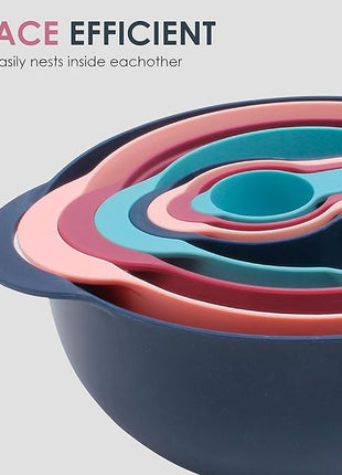 COOK WITH COLOR Nesting Bowls with Measuring Cups Colander and Sifter Set - Includes Mixing Bowls, Colander, Sifter and Measuring Cups, Navy, 8 Pc Bowl