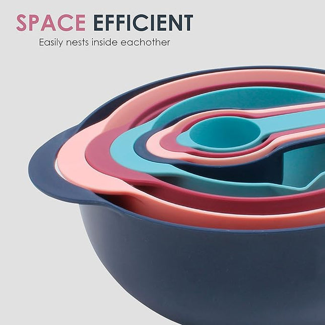 COOK WITH COLOR Nesting Bowls with Measuring Cups Colander and Sifter Set - Includes Mixing Bowls, Colander, Sifter and Measuring Cups, Navy, 8 Pc Bowl