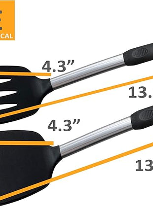 2 Pack Solid & Slotted Silicone Spatula Set, 600F Heat-Resistant No-Melt Handle and Blade, Kitchen Cooking Utensils for Nonstick Cookware, Spatula Turner for Egg,Pancake,Burger- Dishwasher Safe