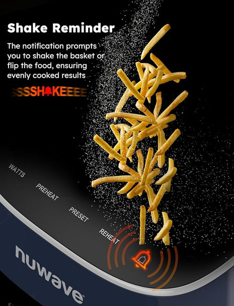 Nuwave Brio Plus 8 Qt Air Fryer, PFAS Free, New & Improved, Digital Touch Screen, Cool White Display, 50°F~400°F in Precise 5°, 5 Cook Functions, 100 Presets & 50 Memory, 3 Wattages 700, 1500, 1800