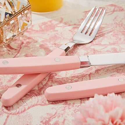 ANNOVA Silverware Set, Retro/Rivet Colorful Stainless Steel Tableware Kitchen Flatware Set Utensils, Includes Dinner Knives, Forks, Spoons, Salad Forks & Dessert Spoons (Light Pink, 20 Pieces)