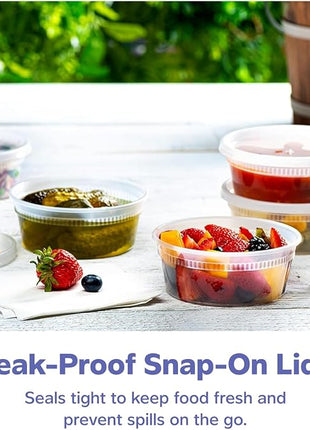 GUSTO [48 Sets - 8 oz. Plastic Deli Disposable Food Storage Containers with Airtight Lids - Slime Containers (Formerly Comfy Package)