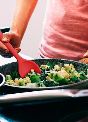 Silicone Spoons for Cooking, Heat Resistant Slotted Solid Silicone Kitchen Spoons Set, Red BPA Free Mixing Spoons Basting Spoon Stirring Spoon for Nonstick Cookware, 4 Pack