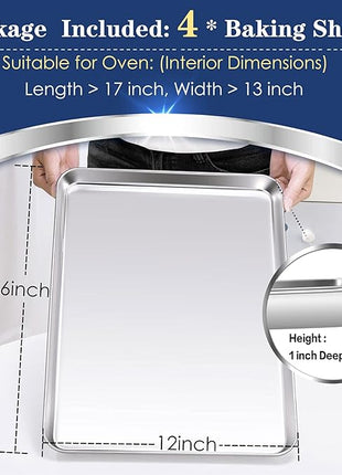 P&P CHEF 16 Inch Baking Cookie Sheet, Oven Pan Tray Stainless Steel Sheet Pan for Kitchen, Oven Bakeware for Multi Uses, Shiny Look & Dishwasher Safe, Healthy & Heavy Duty, 4Pcs
