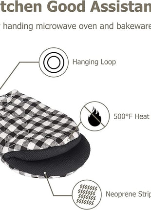1 Pair Short Oven Mitts, Heat Resistant Silicone Kitchen Mini Oven Mitts for 500 Degrees, Non-Slip Grip Surfaces and Hanging Loop Gloves, Baking Grilling Barbecue Microwave Machine Washable
