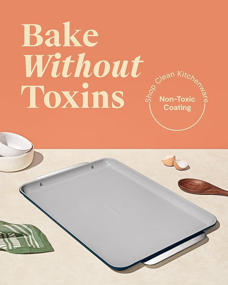 Caraway Non-Stick Ceramic Large Baking Sheet Duo - Naturally Slick Ceramic Coating - Non-Toxic, PTFE & PFOA Free - Perfect for Baking, Roasting, and More - Large (18" x 13") - Navy