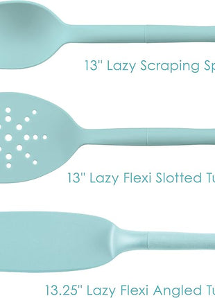 Rachael Ray Tools and Gadgets Spoon, Slotted and Solid Turners Set/ Cooking Utensils - 3 Piece, Light Blue