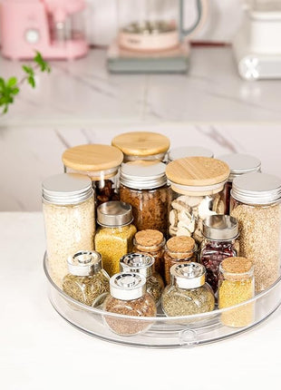 4 Pack Lazy Susan 9.2" Inch Turntable Organizer Pantry Organization and Storage Container Bins Spice Rack Cabinet Rotating Condiment for Pantry Kitchen Vanity Bathroom Jewelry Holder Clear