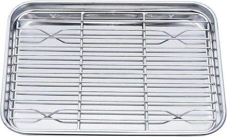 TeamFar Toaster Oven Pan Tray with Cooling Rack, Stainless Steel Toaster Ovenware Pan, Compact 8''x10.5''x1'', Healthy & Non Toxic, Rust Free & Easy Clean - Dishwasher Safe