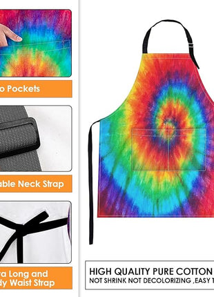 Britimes Apron Home Kitchen Cooking Baking Gardening for Women Men with Pockets Tie dye 32x28 inch