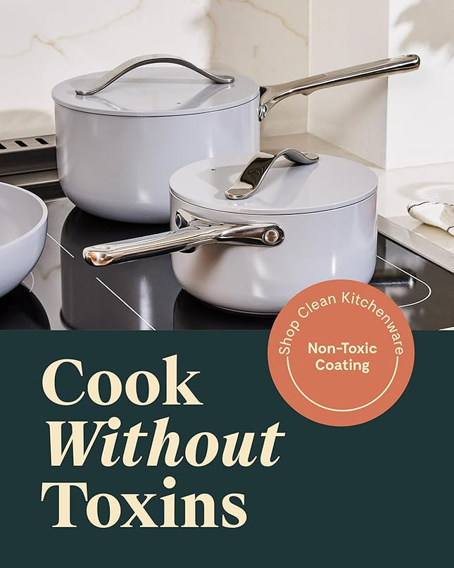 Caraway Nonstick Ceramic Sauce Pans with Lids (3 qt & 1.75 qt) - Non Toxic, PTFE & PFOA Free - Oven Safe & Compatible with All Stovetops (Gas, Electric & Induction) - Gray