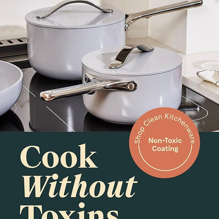 Caraway Nonstick Ceramic Sauce Pans with Lids (3 qt & 1.75 qt) - Non Toxic, PTFE & PFOA Free - Oven Safe & Compatible with All Stovetops (Gas, Electric & Induction) - White