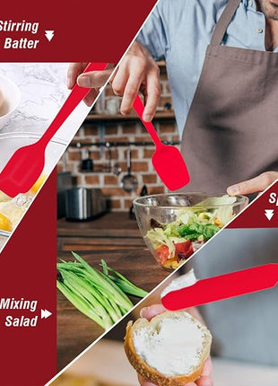 Silicone Spatula Set of 7, P&P CHEF Heat-Resistant Rubber Spatulas Kitchen Utensils Set for Non-stick Cooking Baking Mixing, Seamless & Flexible Design, Dishwasher Safe, Red