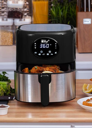 Deco Chef 3.7QT Digital Air Fryer with 6 Cooking Presets, LED Touch Controls, Adjustable Temperature and Time, Detachable Dishwasher Safe Non-Stick Basket, ETL Certified, Black