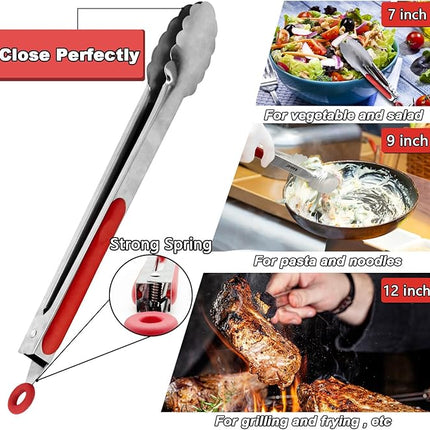Anaeat Premium Sturdy Barbecue Tongs for Kitchen Grill & BBQ - 7,9,12 Inch Non-Slip Stainless Steel Locking Tongs Heat Resistant for Grilling, Cooking, Turning and Barbecue