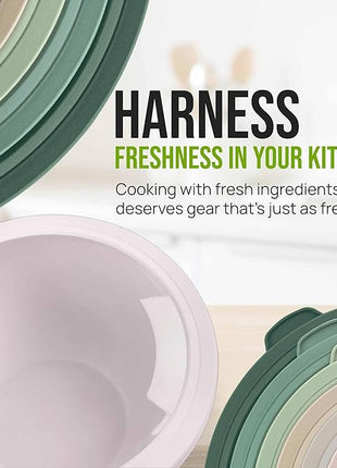 Zulay Kitchen 12 Piece Plastic Mixing Bowls with Leak-Proof Lids Set - Microwave and Freezer Safe Kitchen Mixing Bowls for Preparing, Serving and Storing - Large Nesting Bowls (Forest Ombre)