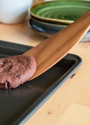 FAAY Teak Wooden Turner, Saute Paddle, Spatula, Compact - XL Size, Healthy and High Moist Resistance for Non Stick Cookware (12 Inch Flat Edge Spatula)