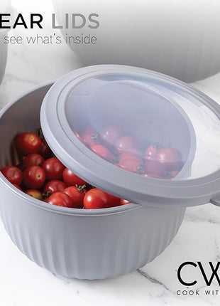 COOK WITH COLOR Prep Bowls with Lids- Wide and Deep Nesting Plastic Small Mixing Bowl Set with Lids, 12 Piece Set - Deep Bowls, Black/White