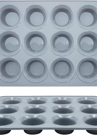 To encounter 2Pack Silicone Muffin Pan with Metal Frame, 12 Cup Regular Size Cupcake Pan, Non-Stick Baking Tray, Food Grade Baking Molds for Oven, Dishwasher Safe