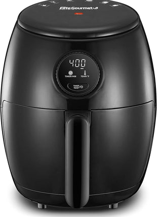 Elite Gourmet EAF2612D Personal 2.1Qt Compact Space Saving Programmable Hot Air Fryer, Oil-Less Healthy Cooker, Timer & Temperature Controls, 1000W, Black