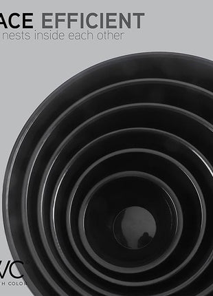 COOK WITH COLOR Mixing Bowls with Lids - 12 Piece Plastic Nesting Bowls Set includes 6 Prep Bowls and 6 Lids, Rhombus Design - Microwave Safe (Black)