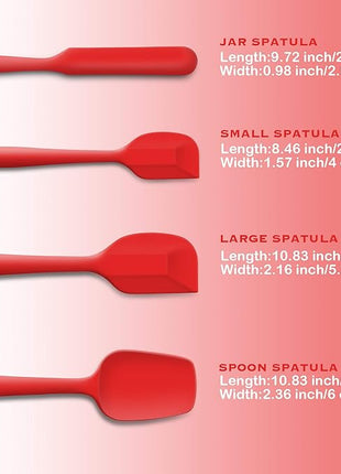 4 Piece Silicone Spatula Set, Flexible Heat Resistant Non-scratch Baking Cooking Rubber Spatulas with Stainless Steel Core, Red
