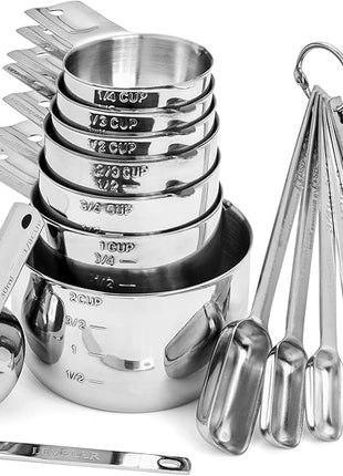 Hudson Essentials Stainless Steel Measuring Cups and Spoons Set (15 Piece Set)