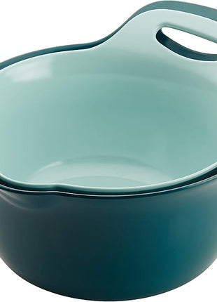 Rachael Ray Tools and Gadgets Nesting / Stackable Mixing Bowl Set with Pour Spouts and Handle - 2 and 3 Quarts, Light Blue and Teal