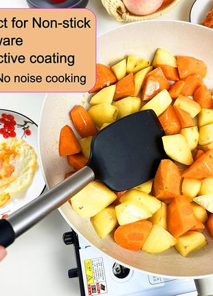 5Pcs Silicone Spatula Heat Resistant Long Large Spatulas Set for Nonstick Cookware, Rubber Pancake Fish Turner Spatula for Kitchen Use Silicone Cooking Kitchen Utensils Set Black