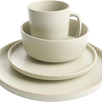 Gibson Home Zuma 16 Piece Round Kitchen Dinnerware Set, Dishes, Plates, Bowls, Mugs, Service for 4, Matte Stoneware, Cream