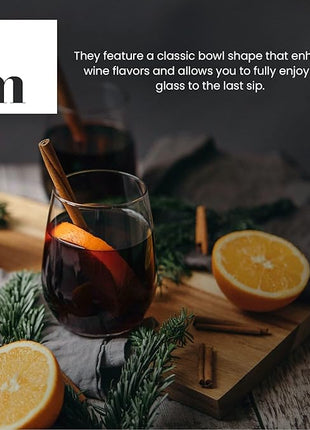 Stemless Wine Glass, Red & White 18oz Stemless Wine Glass Set of 6, Drink Glasses with Durable Chip Resistant Rim, Large Wine Glasses for Enhanced Aeration, Wine Accessories for Parties (18oz -6Pack)